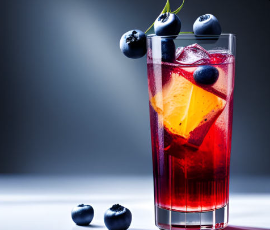 Wodka Red Bull Cocktail Beispiel mit Heidelbeeren als Verzierung - Longdrink